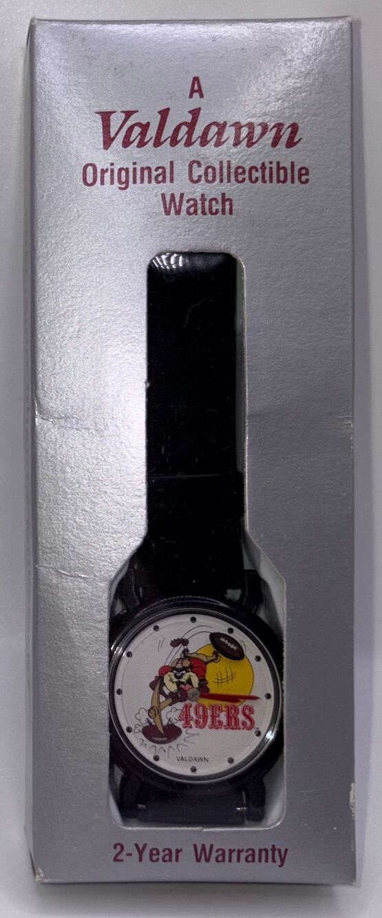 vintage Valdawn San Francisco 49ers collectible watch features a fun white dial